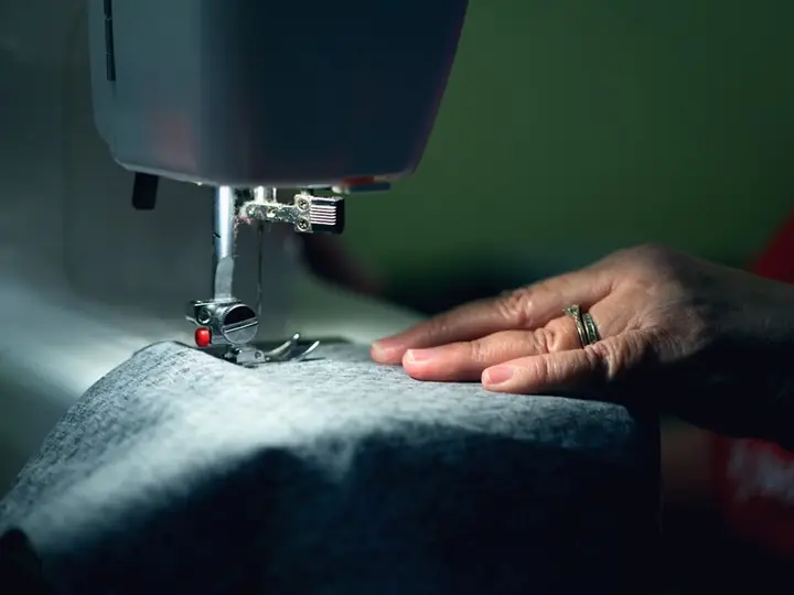 Fabric under a sewing machine